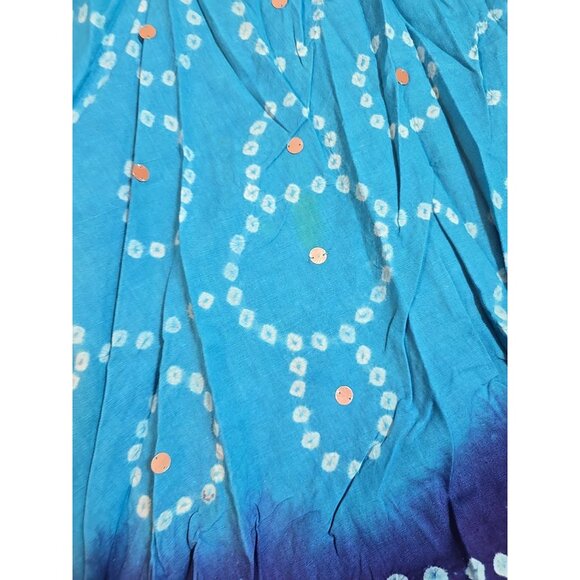 Handmade Blue boho midi skirt adjustable tie waist mirror sequins One Size New - Picture 16 of 16